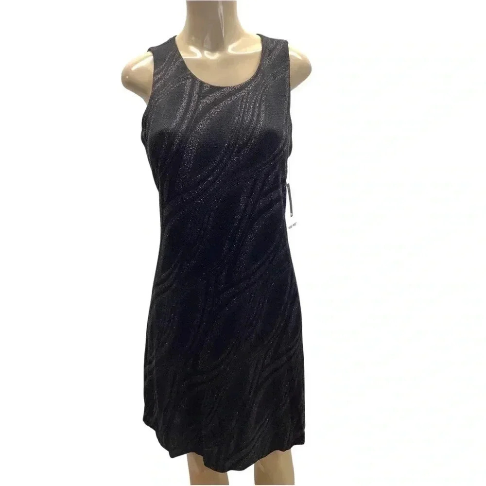 Nine West Size 10 Black Shimmer Sleeveless Lined Dress. New With Tags